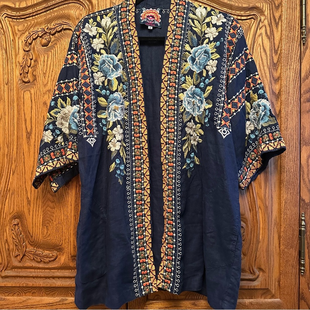 Johnny Was linen open cardi sz M